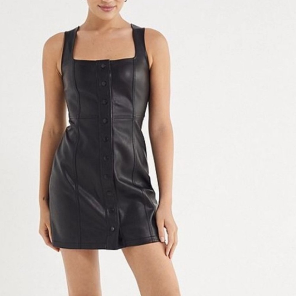 Urban Outfitters Faux Leather Button-Down Dress black size 8